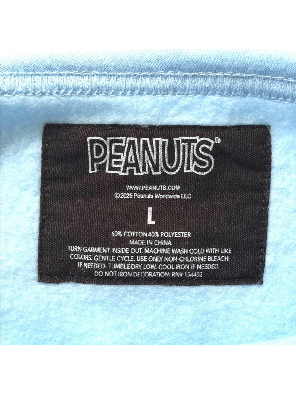 Blue Snoopy Graphic Crewneck Sweater with Pink Rhinestone bow . Size Large NWT - Picture 7 of 8